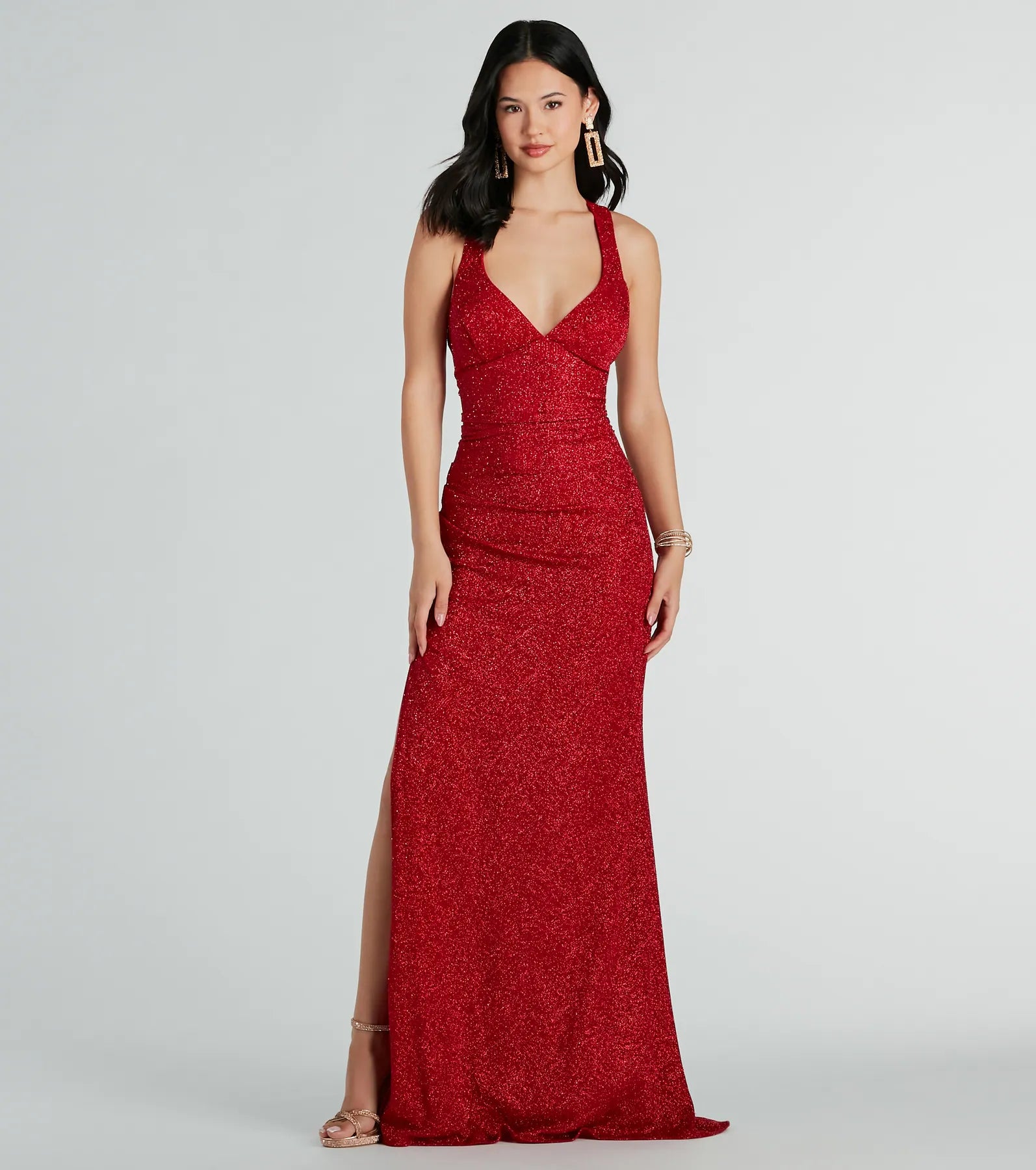 Kat Formal Glitter Lace-Up Column Dress