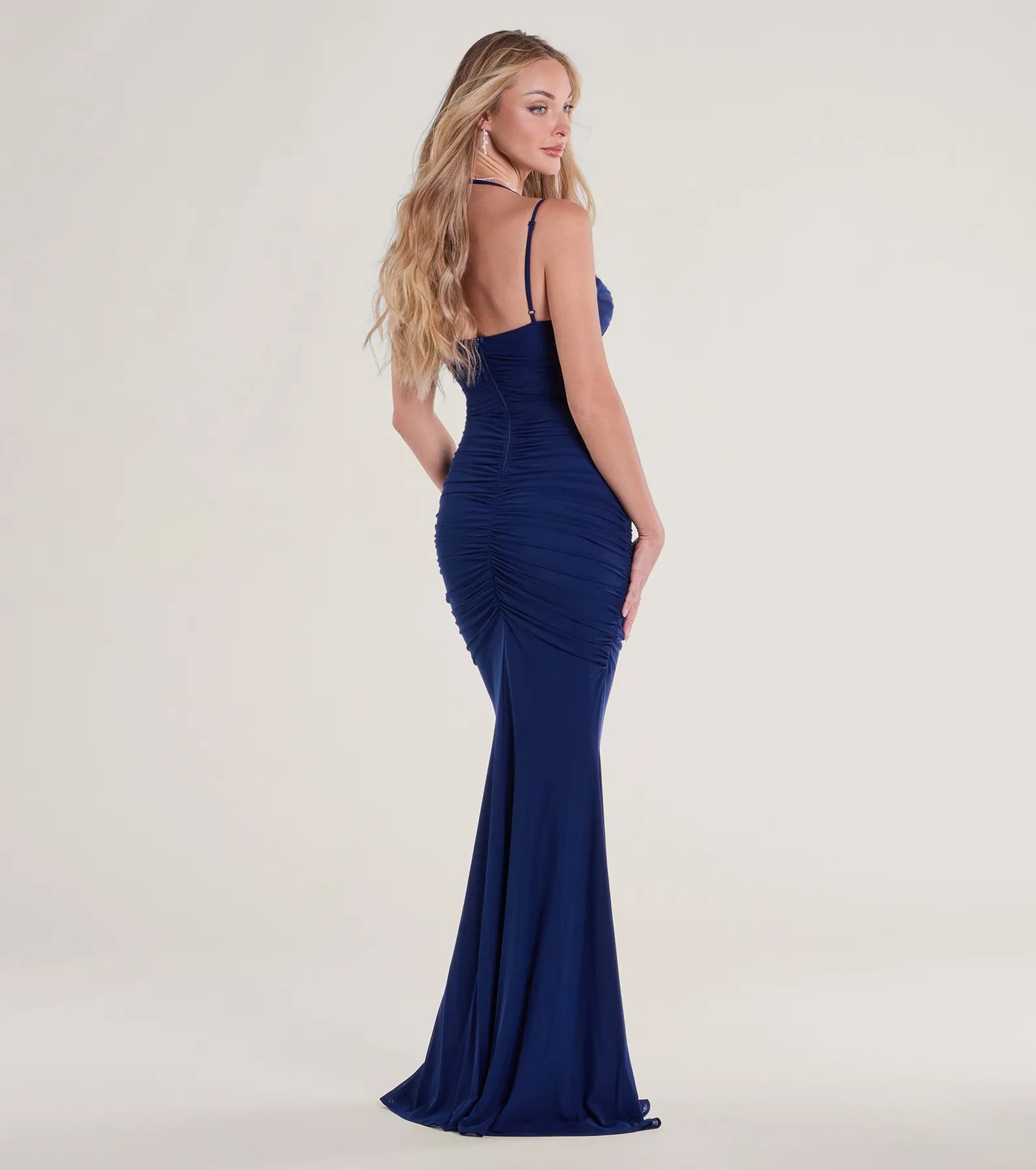 Jae Formal Mesh Ruched Mermaid Long Dress
