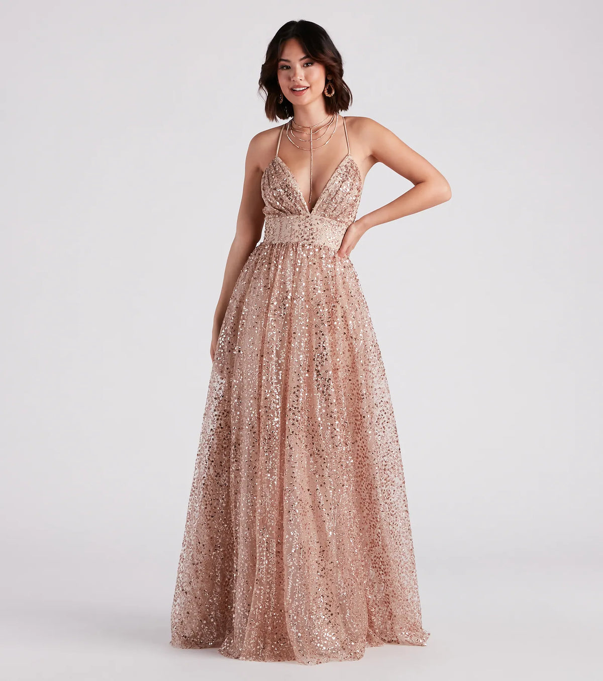 Stacy Glitter Sequin Tulle Ball Gown
