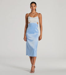 Perfect Pairing Tie Back Color Block Satin Midi Dress